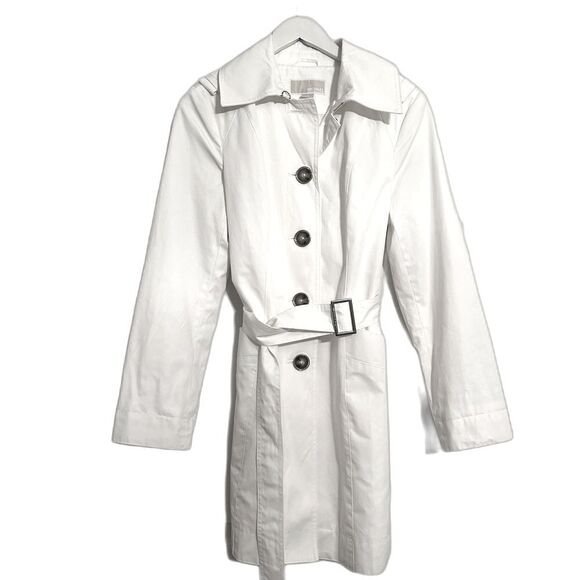 Michael Kors White Trench Coat Womens Small 4 6 Collar Summer Belt Button Bridal - Picture 1 of 5